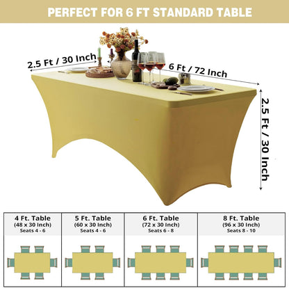 Yellow 6ft Fitted Rectangle Tablecloth with Elastic, Water Resistant Washable Spandex Table Cover for 6 Foot Folding Tables, Stretch Table Cloth for Weddings, Banquets, Parties