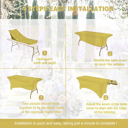 Yellow 6ft Fitted Rectangle Tablecloth with Elastic, Water Resistant Washable Spandex Table Cover for 6 Foot Folding Tables, Stretch Table Cloth for Weddings, Banquets, Parties