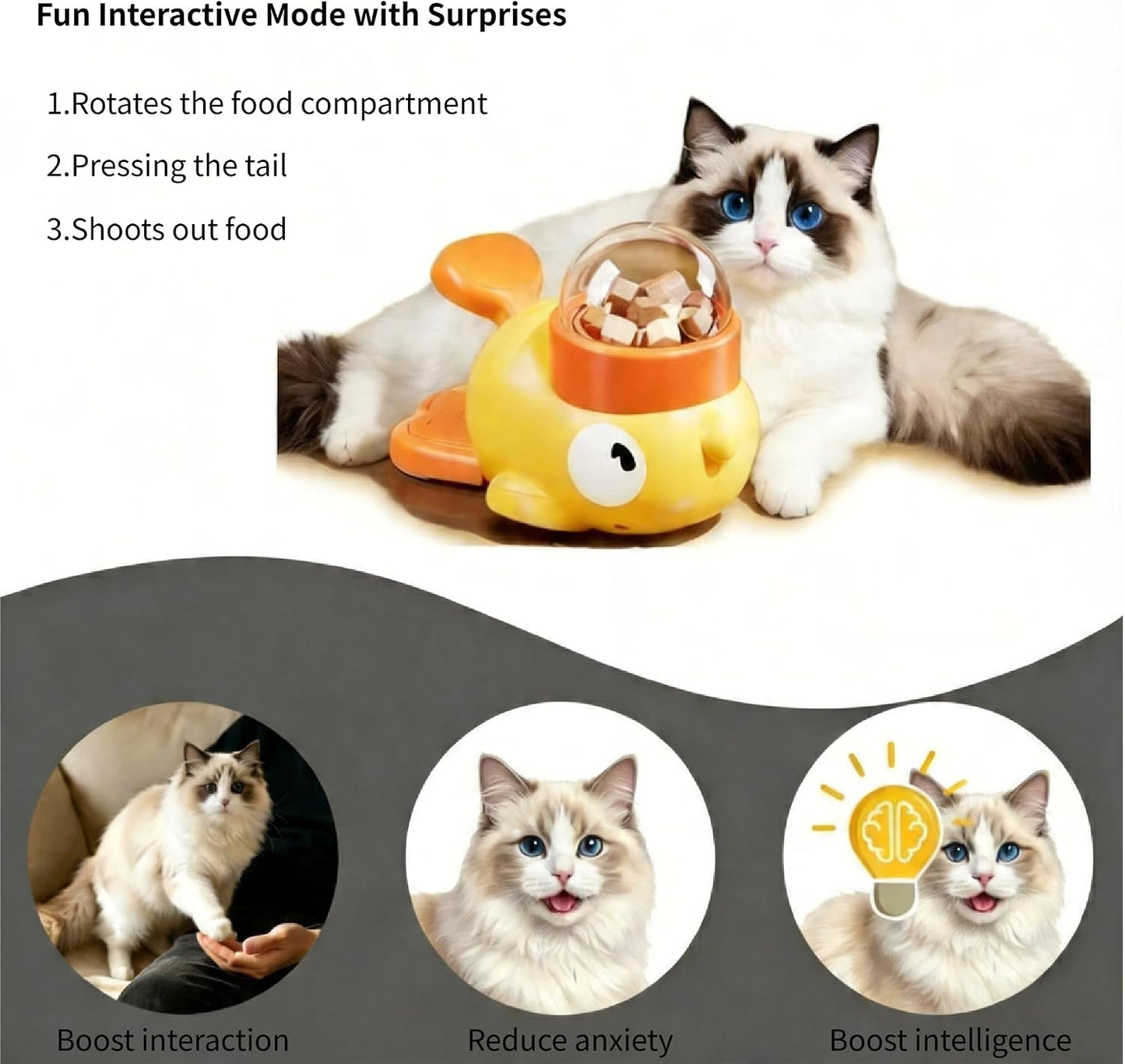 Duck-Shaped Interactive Slow Feeder for Cats & Dogs, Automatic Treat Dispenser Toy for Mental Stimulation and Anxiety Relief, Suitable for Small-Medium Pets (Yellow Duck Treat Dispenser)