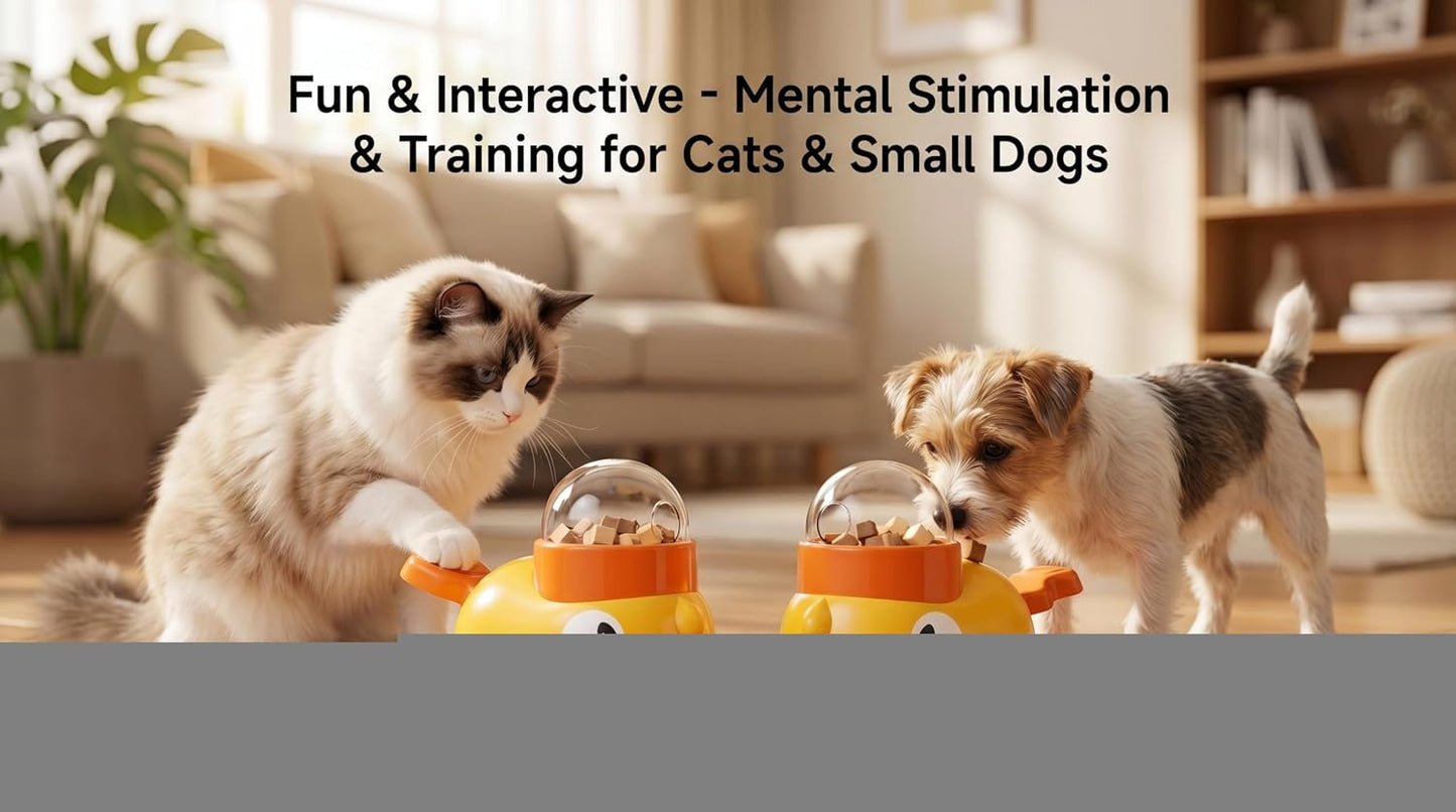 Duck-Shaped Interactive Slow Feeder for Cats & Dogs, Automatic Treat Dispenser Toy for Mental Stimulation and Anxiety Relief, Suitable for Small-Medium Pets (Yellow Duck Treat Dispenser)