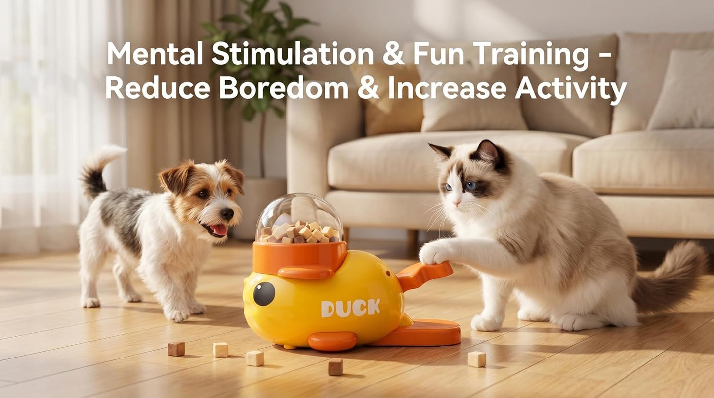 Duck-Shaped Interactive Slow Feeder for Cats & Dogs, Automatic Treat Dispenser Toy for Mental Stimulation and Anxiety Relief, Suitable for Small-Medium Pets (Yellow Duck Treat Dispenser)