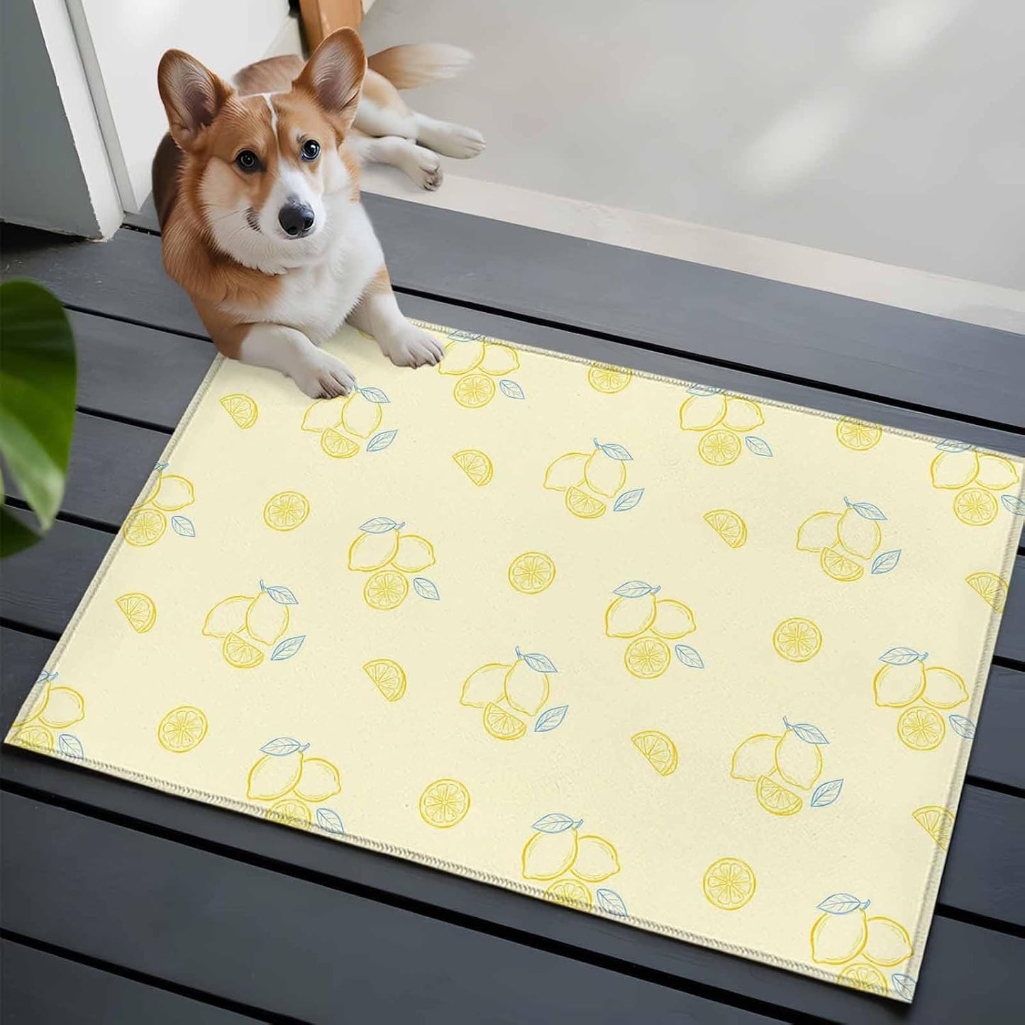 Cartoon Lemons 2x3 Area Rugs for Living Room, Summer Fruit Leaf Pastoral Plant Light Yellow Non Slip Floor Mat Washable Low-Profile Indoor Carpet for Bedroom, Dining Room, Bathroom