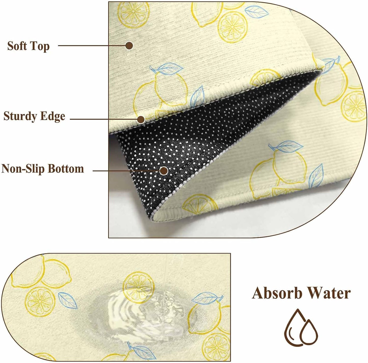 Cartoon Lemons 2x3 Area Rugs for Living Room, Summer Fruit Leaf Pastoral Plant Light Yellow Non Slip Floor Mat Washable Low-Profile Indoor Carpet for Bedroom, Dining Room, Bathroom