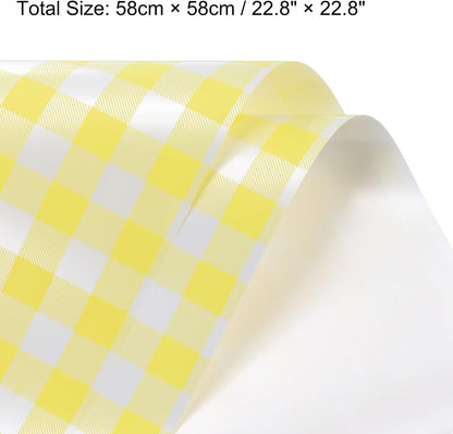 Flower Wrapping Paper Waterproof Floral Wrap Plaid Yellow Gift Packaging 22.8 x 22.8 Inch Used for DIY Crafts Bouquet Packaging 10 Pcs