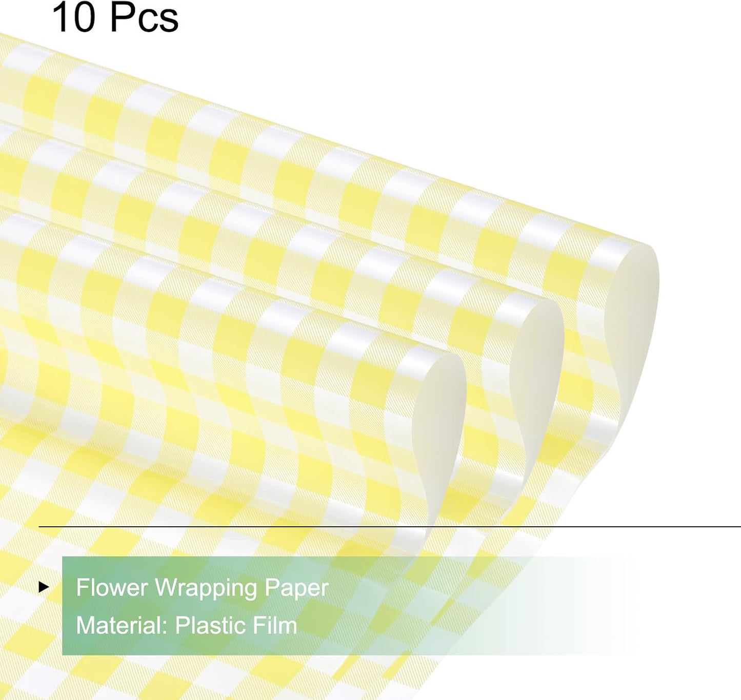Flower Wrapping Paper Waterproof Floral Wrap Plaid Yellow Gift Packaging 22.8 x 22.8 Inch Used for DIY Crafts Bouquet Packaging 10 Pcs