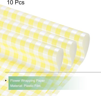 Flower Wrapping Paper Waterproof Floral Wrap Plaid Yellow Gift Packaging 22.8 x 22.8 Inch Used for DIY Crafts Bouquet Packaging 10 Pcs