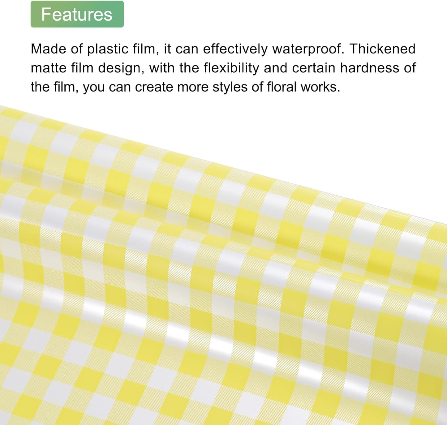 Flower Wrapping Paper Waterproof Floral Wrap Plaid Yellow Gift Packaging 22.8 x 22.8 Inch Used for DIY Crafts Bouquet Packaging 10 Pcs