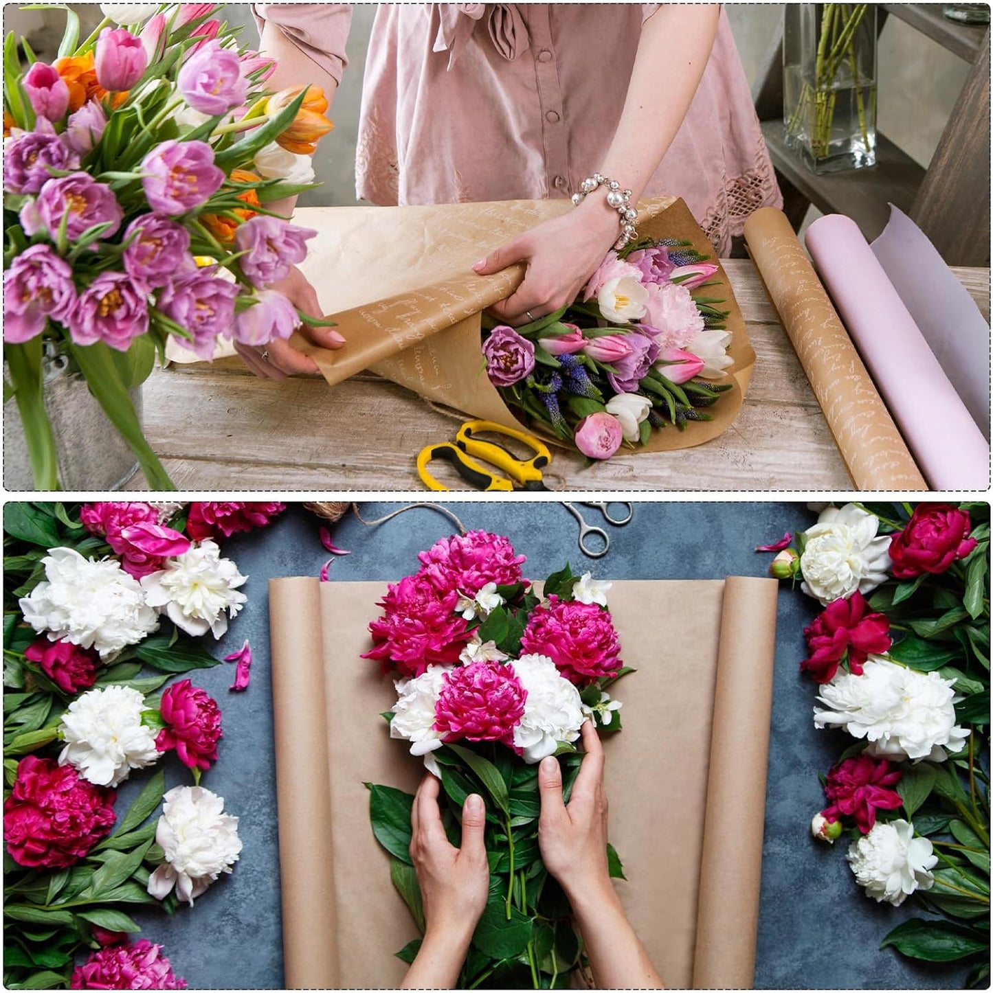Flower Wrapping Paper Waterproof Floral Wrap Plaid Yellow Gift Packaging 22.8 x 22.8 Inch Used for DIY Crafts Bouquet Packaging 10 Pcs