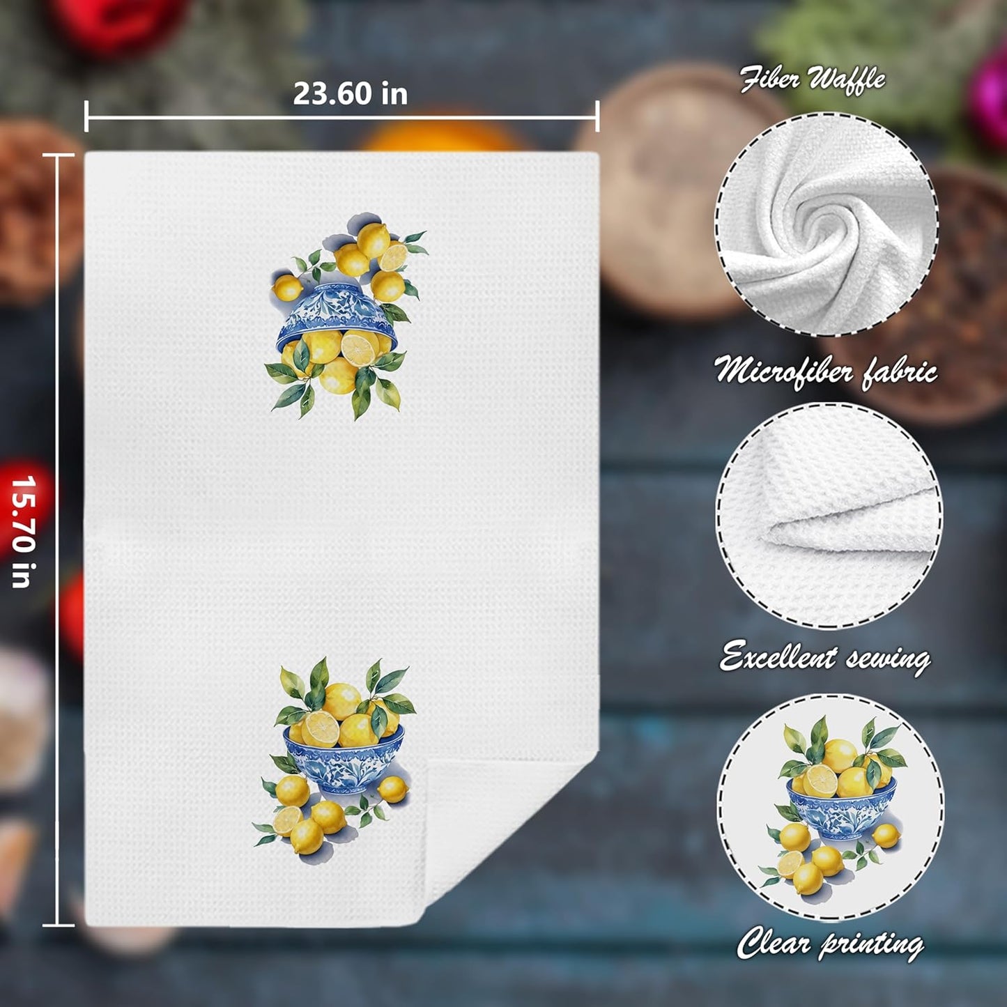 Chinoiserie Lemon Kitchen Hand Towels Decorative Set of 2 for Bathroom,Blue and White Chinoiserie Lemon Kitchen Bathroom Decor and Accessories, 16x24 Inch