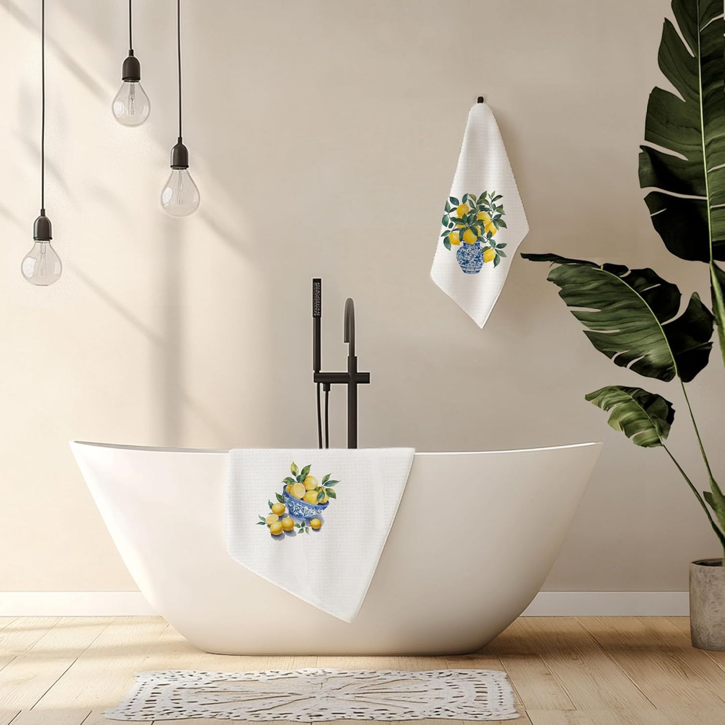 Chinoiserie Lemon Kitchen Hand Towels Decorative Set of 2 for Bathroom,Blue and White Chinoiserie Lemon Kitchen Bathroom Decor and Accessories, 16x24 Inch