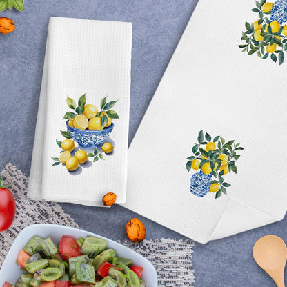 Chinoiserie Lemon Kitchen Hand Towels Decorative Set of 2 for Bathroom,Blue and White Chinoiserie Lemon Kitchen Bathroom Decor and Accessories, 16x24 Inch