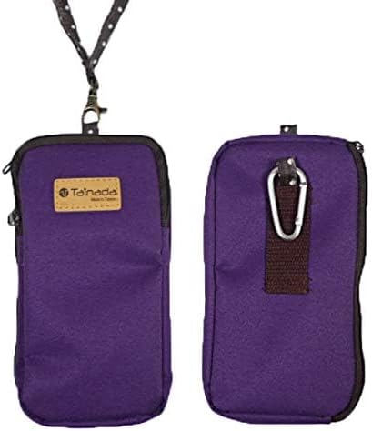 Dual Zip Neck Phone Pocket Pouch Case w/Belt Loop & Clip (Purple) | Small water-resistant, lightweight, two zip purse for walking, hiking & shopping; With carabiner; Fits most of cell phones