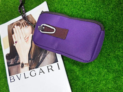 Dual Zip Neck Phone Pocket Pouch Case w/Belt Loop & Clip (Purple) | Small water-resistant, lightweight, two zip purse for walking, hiking & shopping; With carabiner; Fits most of cell phones