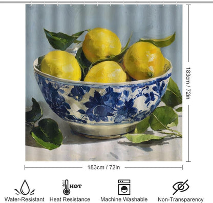 Yellow Lemons 4 Pcs Shower Curtain Accessories Waterproof Shower Curtains Yellow Summer Lemon Polyester Shower Curtain 72x72 Fabric Shower Curtain with Rug