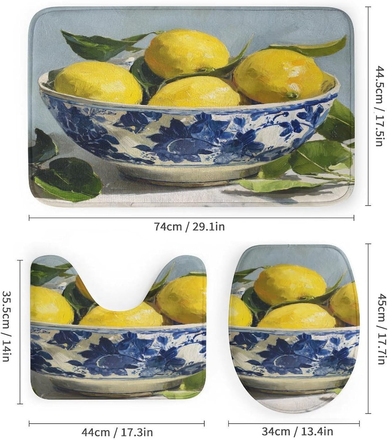 Yellow Lemons 4 Pcs Shower Curtain Accessories Waterproof Shower Curtains Yellow Summer Lemon Polyester Shower Curtain 72x72 Fabric Shower Curtain with Rug