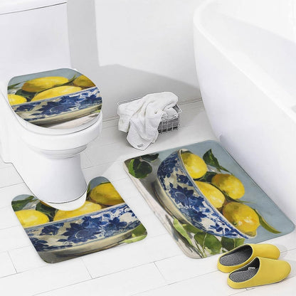 Yellow Lemons 4 Pcs Shower Curtain Accessories Waterproof Shower Curtains Yellow Summer Lemon Polyester Shower Curtain 72x72 Fabric Shower Curtain with Rug
