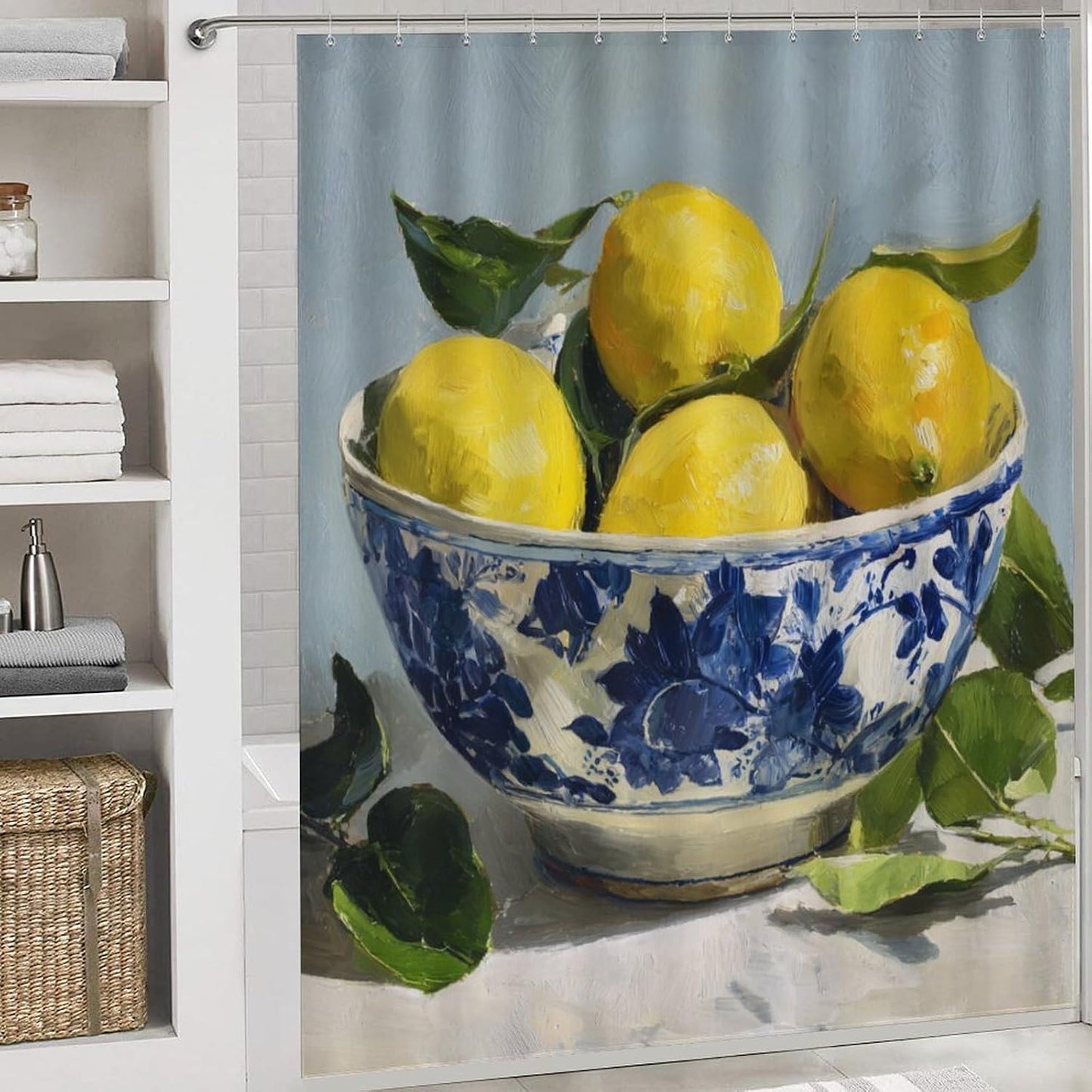 Yellow Lemons 4 Pcs Shower Curtain Accessories Waterproof Shower Curtains Yellow Summer Lemon Polyester Shower Curtain 72x72 Fabric Shower Curtain with Rug