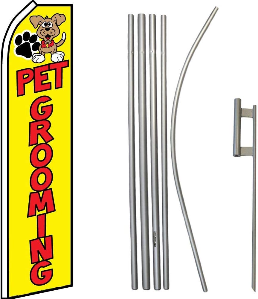 Pet Grooming Yellow/Red Swooper Super Flag & 16ft Flagpole Kit/Ground Spike