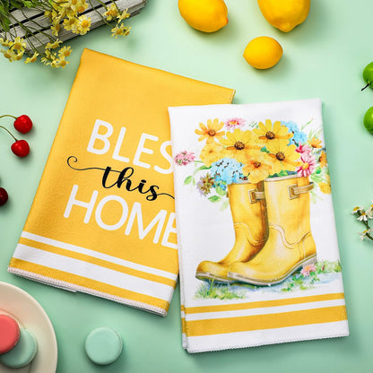 Set of 6 Yellow Flower Kitchen Towels Decorative Floral Tea Towels Absorbent Home Dish Towels 24 x 16 Inch Truck Reusable Hand Towel Housewarming Gift for Farmhouse Kitchen Bathroom Decoration
