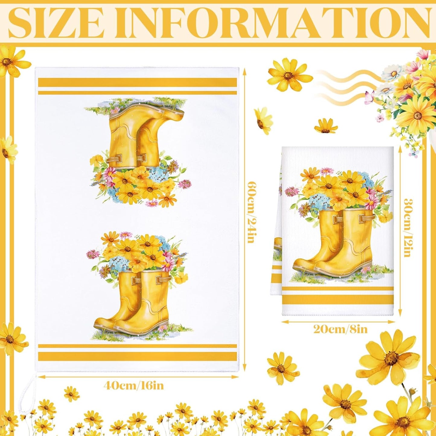 Set of 6 Yellow Flower Kitchen Towels Decorative Floral Tea Towels Absorbent Home Dish Towels 24 x 16 Inch Truck Reusable Hand Towel Housewarming Gift for Farmhouse Kitchen Bathroom Decoration