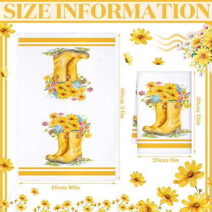 Set of 6 Yellow Flower Kitchen Towels Decorative Floral Tea Towels Absorbent Home Dish Towels 24 x 16 Inch Truck Reusable Hand Towel Housewarming Gift for Farmhouse Kitchen Bathroom Decoration