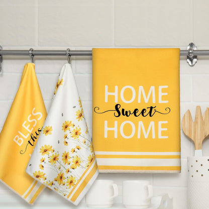 Set of 6 Yellow Flower Kitchen Towels Decorative Floral Tea Towels Absorbent Home Dish Towels 24 x 16 Inch Truck Reusable Hand Towel Housewarming Gift for Farmhouse Kitchen Bathroom Decoration