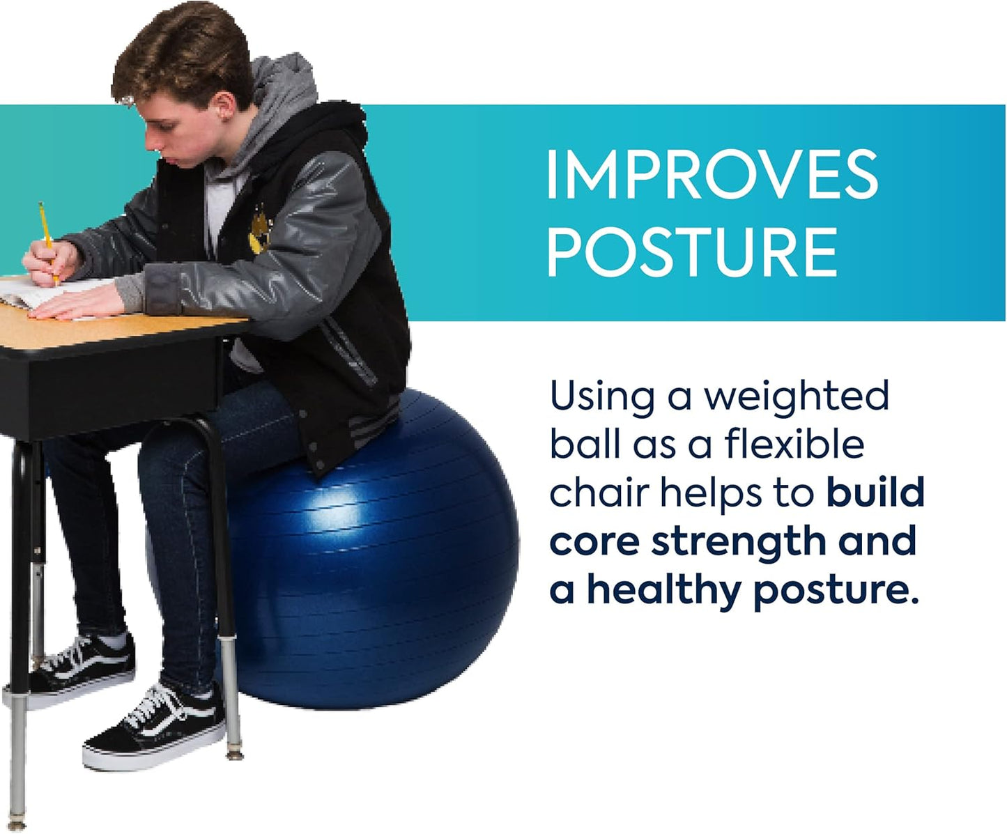 Bouncyband Balance Ball – Create Flexible Seating to Improve Focus at School, Office, or Home with This No-Roll Weighted Ball