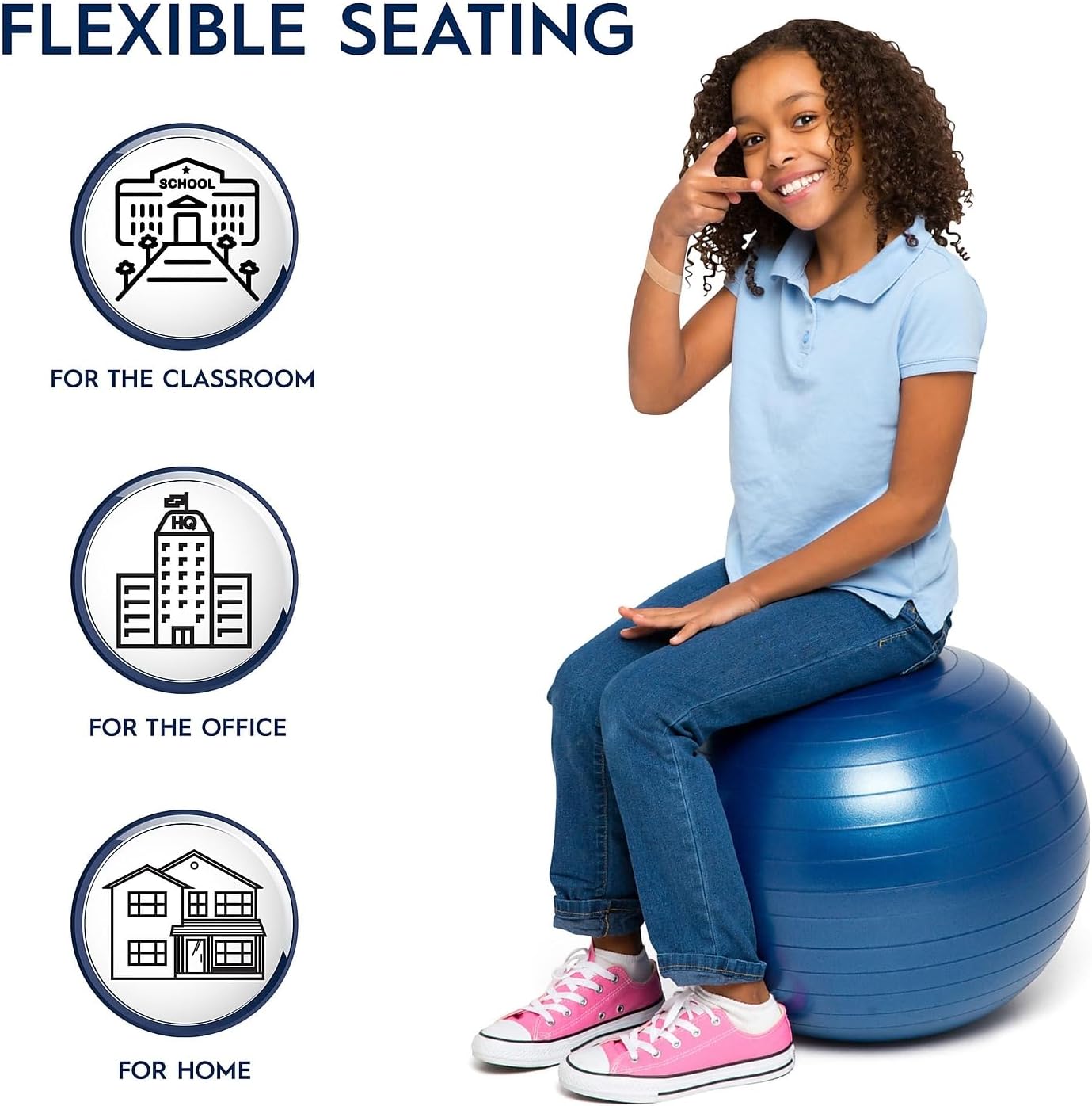 Bouncyband Balance Ball – Create Flexible Seating to Improve Focus at School, Office, or Home with This No-Roll Weighted Ball