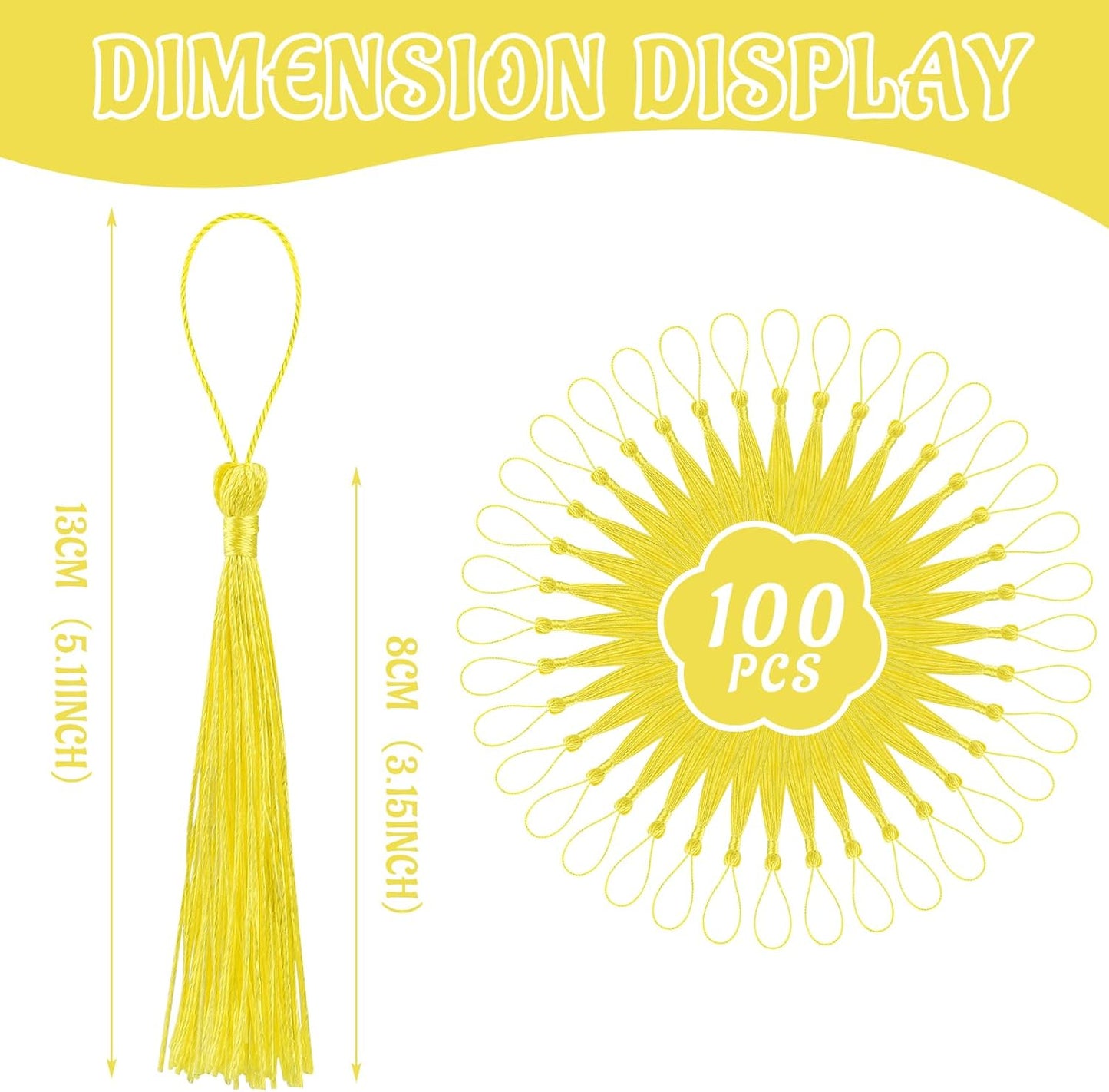 100 Pcs Bookmark Tassels Bulk Yellow Soft Craft Silky Handmade Mini Tassels for Jewelry Making with Loops for DIY Craft Accessory Dress Decoration
