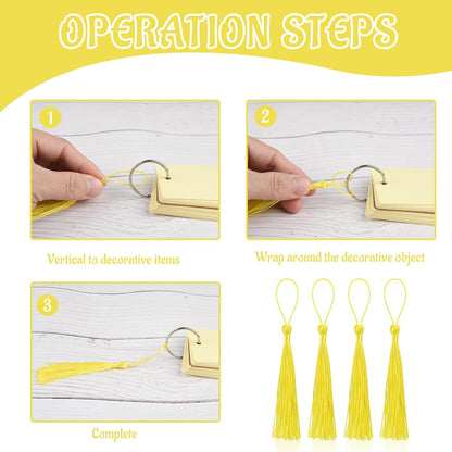 100 Pcs Bookmark Tassels Bulk Yellow Soft Craft Silky Handmade Mini Tassels for Jewelry Making with Loops for DIY Craft Accessory Dress Decoration