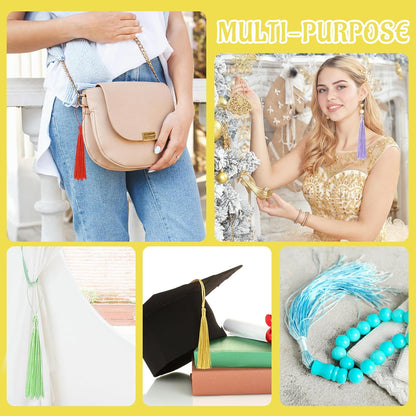 100 Pcs Bookmark Tassels Bulk Yellow Soft Craft Silky Handmade Mini Tassels for Jewelry Making with Loops for DIY Craft Accessory Dress Decoration