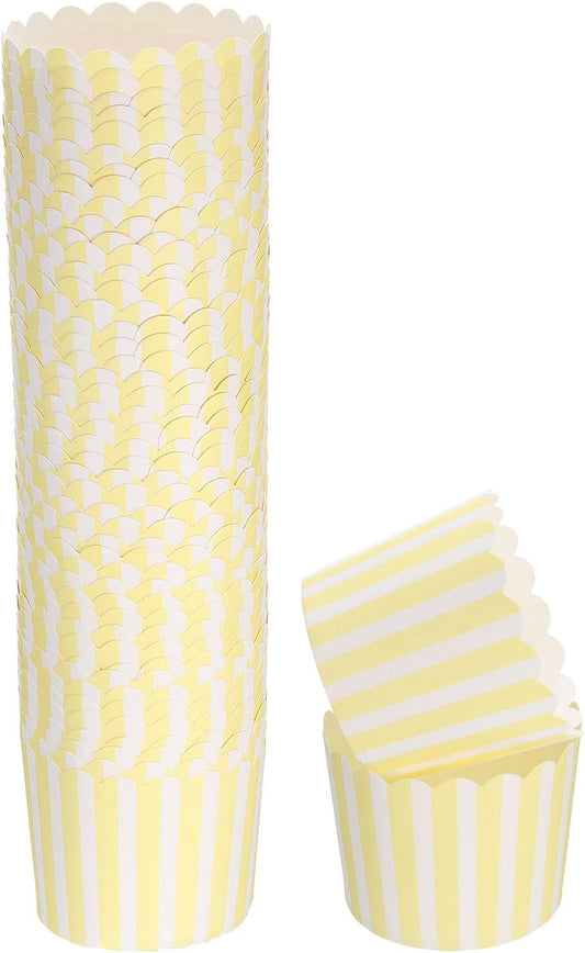 50Pcs Paper Baking Cups 6oz Greaseproof Disposable Bulk Cupcake Muffins Liners Cases Wrappers for Wedding Birthday Graduation, Pinstripe Yellow
