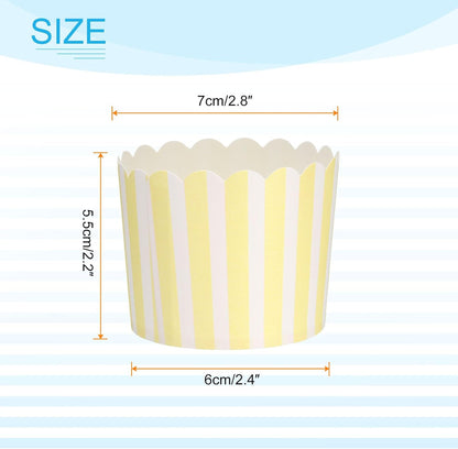 50Pcs Paper Baking Cups 6oz Greaseproof Disposable Bulk Cupcake Muffins Liners Cases Wrappers for Wedding Birthday Graduation, Pinstripe Yellow