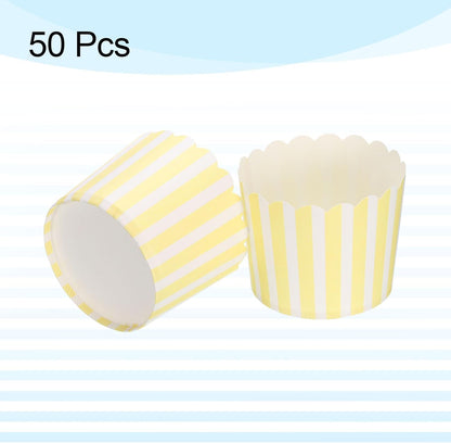 50Pcs Paper Baking Cups 6oz Greaseproof Disposable Bulk Cupcake Muffins Liners Cases Wrappers for Wedding Birthday Graduation, Pinstripe Yellow