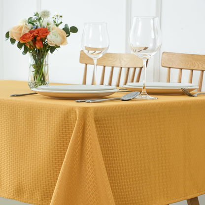 Rectangle Tablecloth Weaved Pattern Waterproof Spillproof Wrinkle Free Table Cloth, Kitchen Dining Tabletop Decoration, Fabric Table Cover for Holiday Parties, 52 x 70 Inch, Ochre Yellow