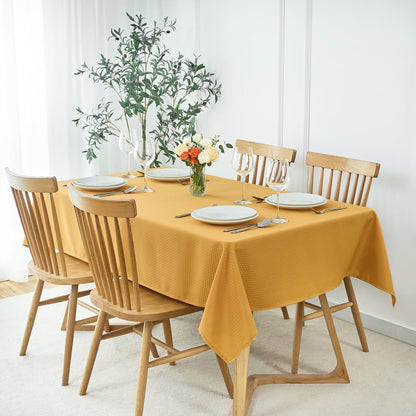 Rectangle Tablecloth Weaved Pattern Waterproof Spillproof Wrinkle Free Table Cloth, Kitchen Dining Tabletop Decoration, Fabric Table Cover for Holiday Parties, 52 x 70 Inch, Ochre Yellow