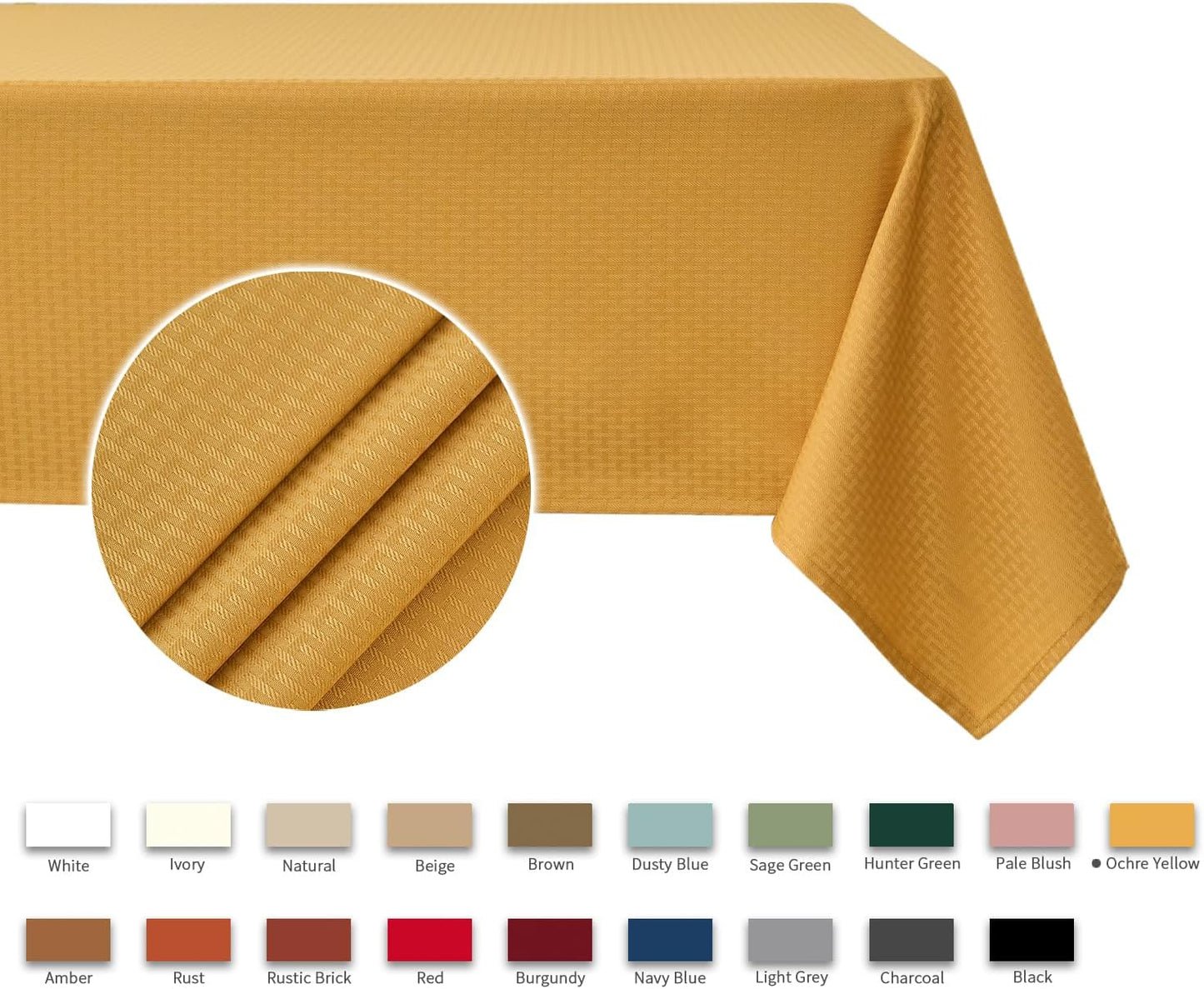 Rectangle Tablecloth Weaved Pattern Waterproof Spillproof Wrinkle Free Table Cloth, Kitchen Dining Tabletop Decoration, Fabric Table Cover for Holiday Parties, 52 x 70 Inch, Ochre Yellow