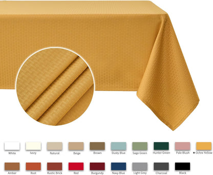 Rectangle Tablecloth Weaved Pattern Waterproof Spillproof Wrinkle Free Table Cloth, Kitchen Dining Tabletop Decoration, Fabric Table Cover for Holiday Parties, 52 x 70 Inch, Ochre Yellow