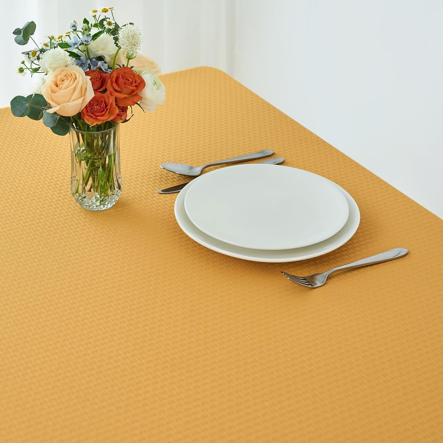 Rectangle Tablecloth Weaved Pattern Waterproof Spillproof Wrinkle Free Table Cloth, Kitchen Dining Tabletop Decoration, Fabric Table Cover for Holiday Parties, 52 x 70 Inch, Ochre Yellow
