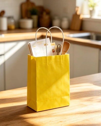 24PCS Mini Gift Bag with Handles Bulk 4.5"x2.5"x6" Gift Bags Bright Yellow Bags Multiple Uses