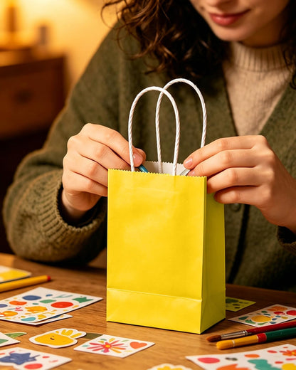 24PCS Mini Gift Bag with Handles Bulk 4.5"x2.5"x6" Gift Bags Bright Yellow Bags Multiple Uses