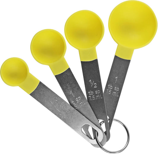 4pc Measuring Spoons for Dry & Liquid Ingredients, Food Grade Plastic with Stainless Steel Handles, Lemon