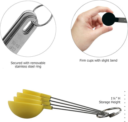 4pc Measuring Spoons for Dry & Liquid Ingredients, Food Grade Plastic with Stainless Steel Handles, Lemon