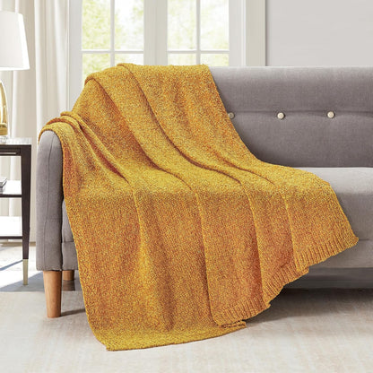 Chenille Throw Blanket for Couch Sofa Chair Bed Home Decoration, Soft Warm Cozy Blanket for All Season（50" x 60", Yellow）