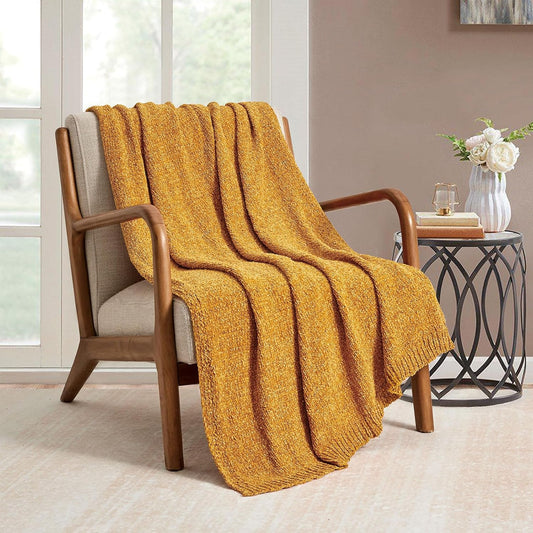 Chenille Throw Blanket for Couch Sofa Chair Bed Home Decoration, Soft Warm Cozy Blanket for All Season（50" x 60", Yellow）