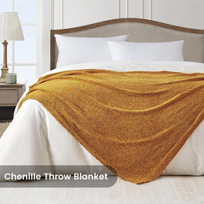 Chenille Throw Blanket for Couch Sofa Chair Bed Home Decoration, Soft Warm Cozy Blanket for All Season（50" x 60", Yellow）