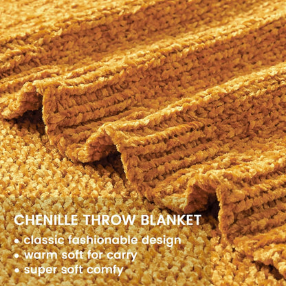 Chenille Throw Blanket for Couch Sofa Chair Bed Home Decoration, Soft Warm Cozy Blanket for All Season（50" x 60", Yellow）