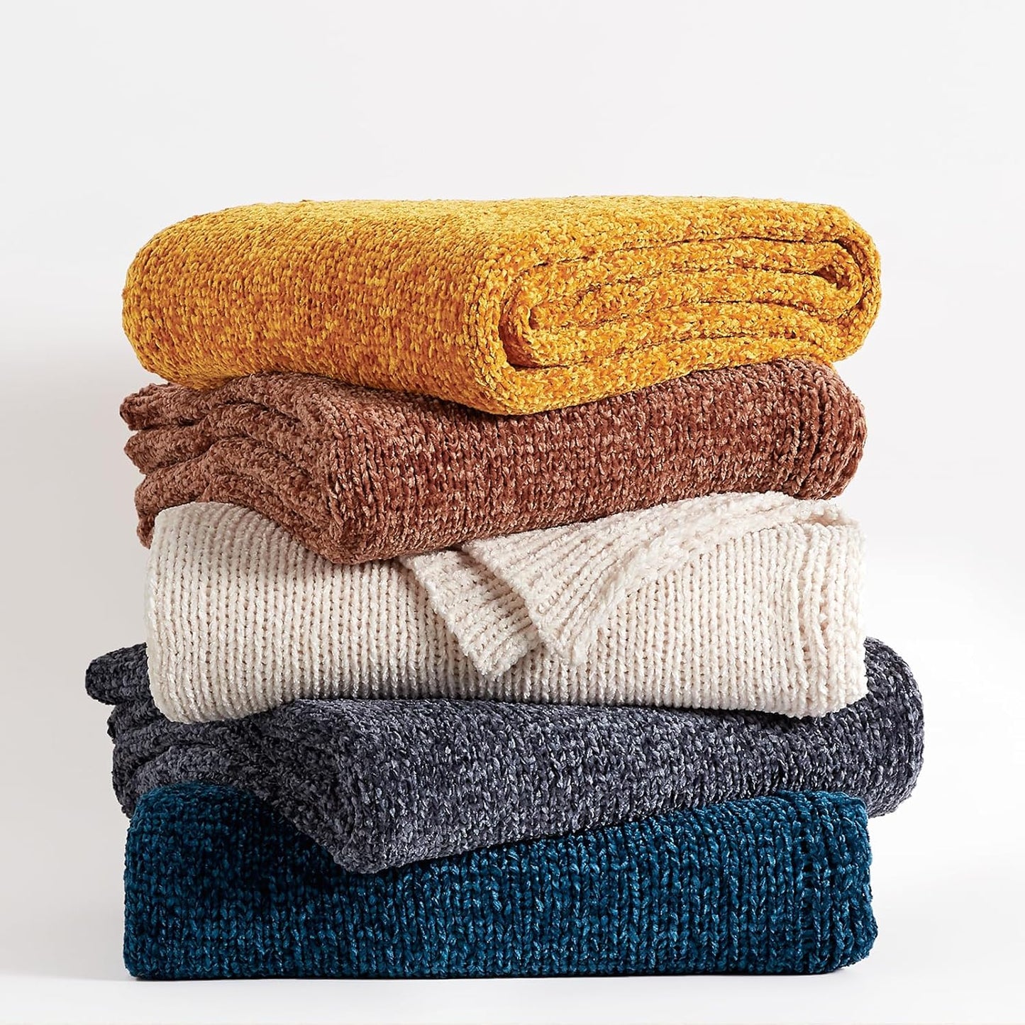 Chenille Throw Blanket for Couch Sofa Chair Bed Home Decoration, Soft Warm Cozy Blanket for All Season（50" x 60", Yellow）