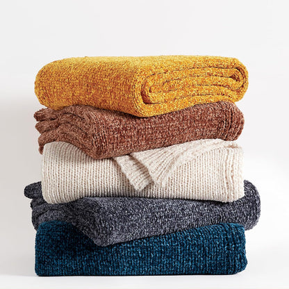 Chenille Throw Blanket for Couch Sofa Chair Bed Home Decoration, Soft Warm Cozy Blanket for All Season（50" x 60", Yellow）