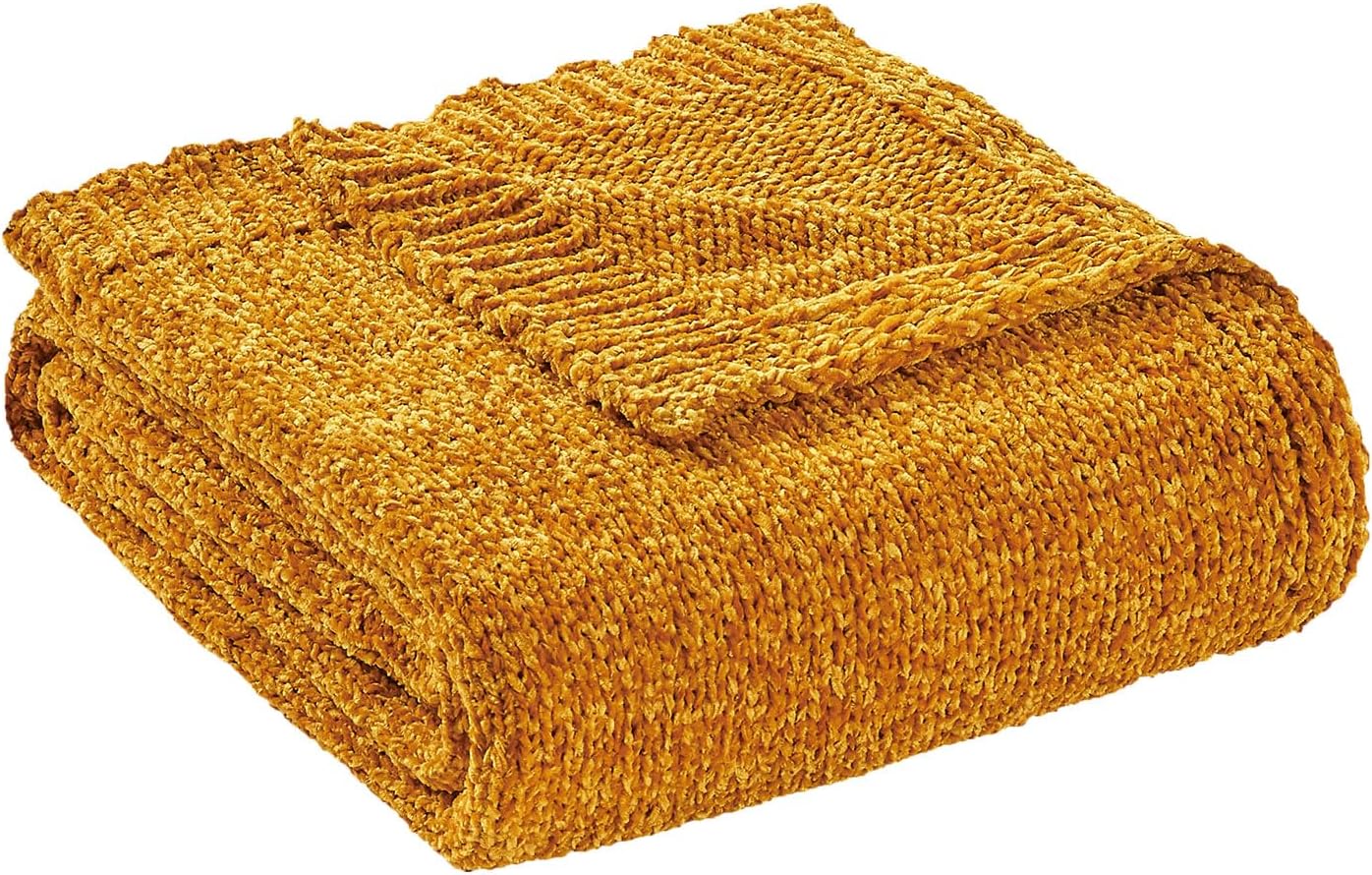 Chenille Throw Blanket for Couch Sofa Chair Bed Home Decoration, Soft Warm Cozy Blanket for All Season（50" x 60", Yellow）